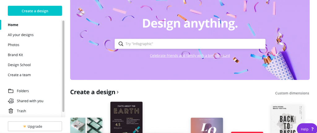 Canva home page screenshot