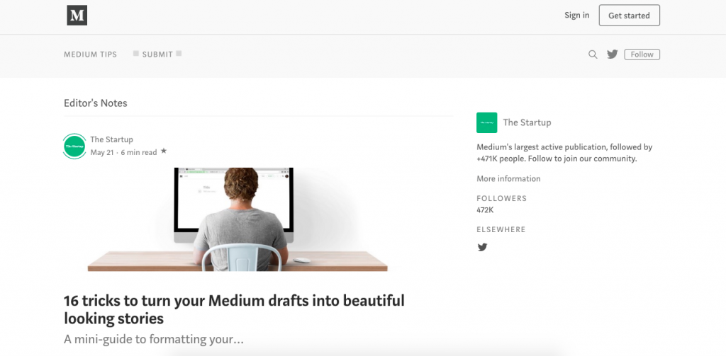 Medium home page screenshot