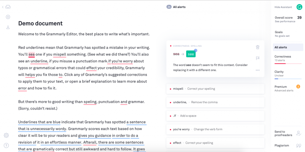 Grammarly demo document screen shot