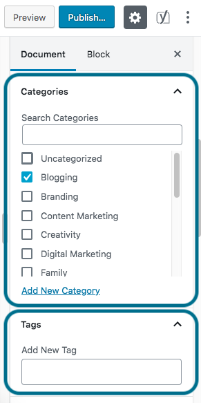 categories and meta tags